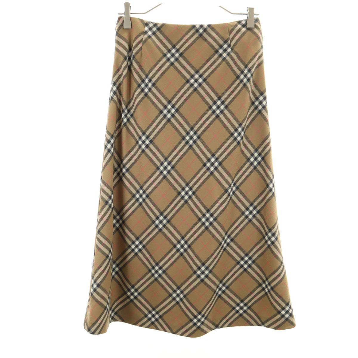 BURBERRY バーバリー ウール チェック柄 ミモレ丈 フレアスカート 38 ベージュ 三陽商会 レディース