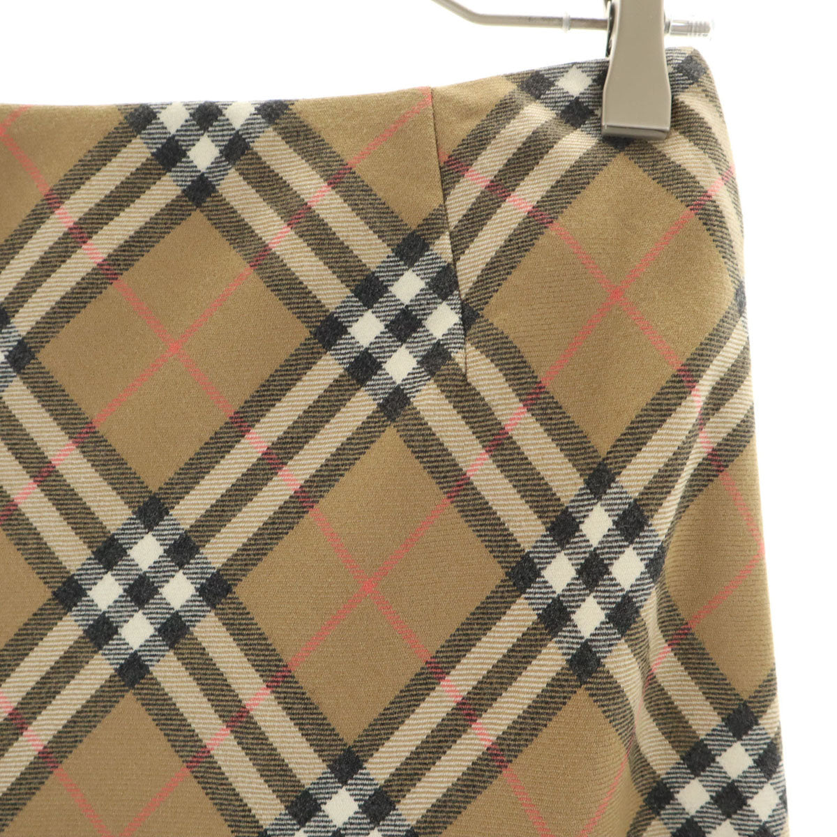 BURBERRY バーバリー ウール チェック柄 ミモレ丈 フレアスカート 38 ベージュ 三陽商会 レディース