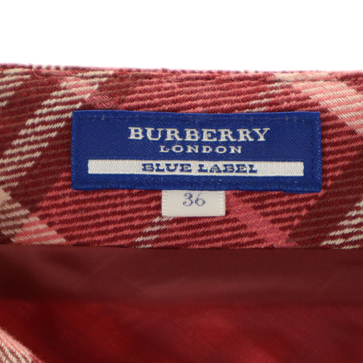 BURBERRY BLUE LABEL バーバリーブルーレーベル 日本製 リネンブレンド チェック柄 ミディ丈 フレアスカート 36 ピンク系 三陽商会 レディース