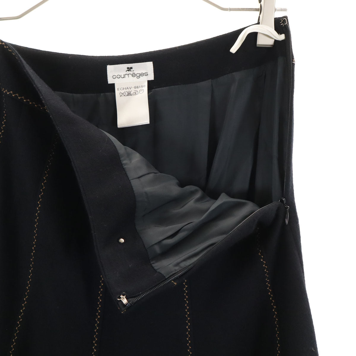 美品 courreges クレージュ ミディ丈 フラノウール フレアスカート 40 ブラック レディース