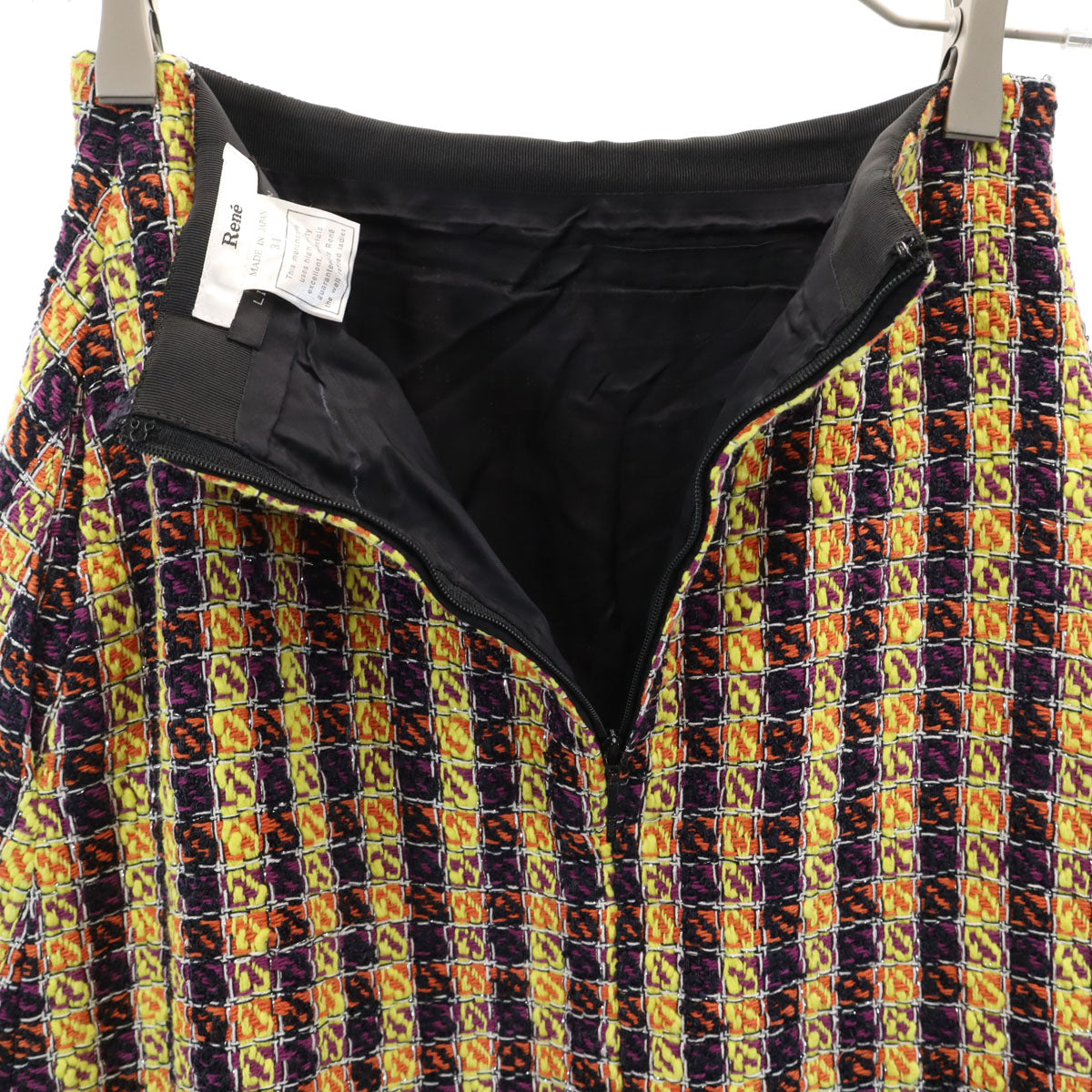 Rene ルネ 日本製 ツイード ミディスカート 34 イエロー レディース