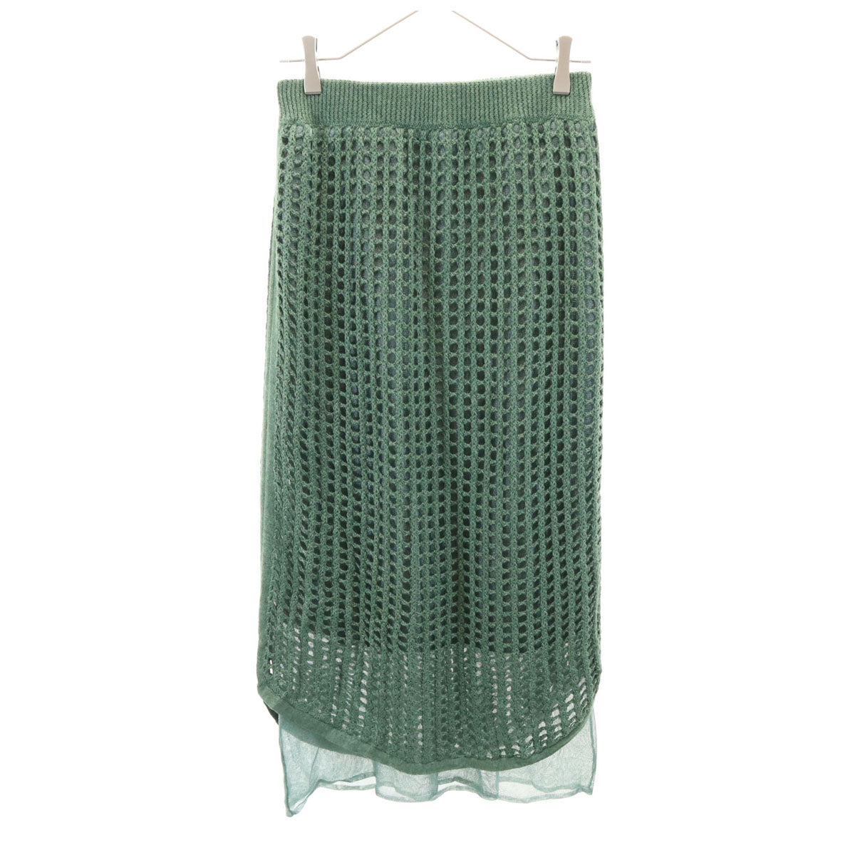 ANERI MEDITTERA LINE アメリ メディタラライン ロング丈 鍵編みニット タイトスカート M グリーン系 レディース