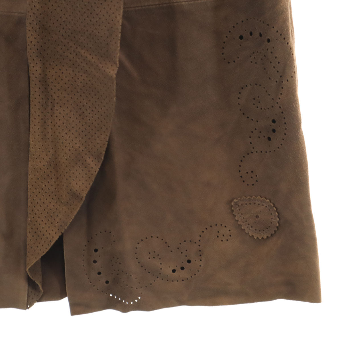 KENZO JUNGLE ケンゾージャングル 90s イタリア製 オールド ミディ丈 羊革 スエードレザー タイトスカート 36 ブラウン レディース