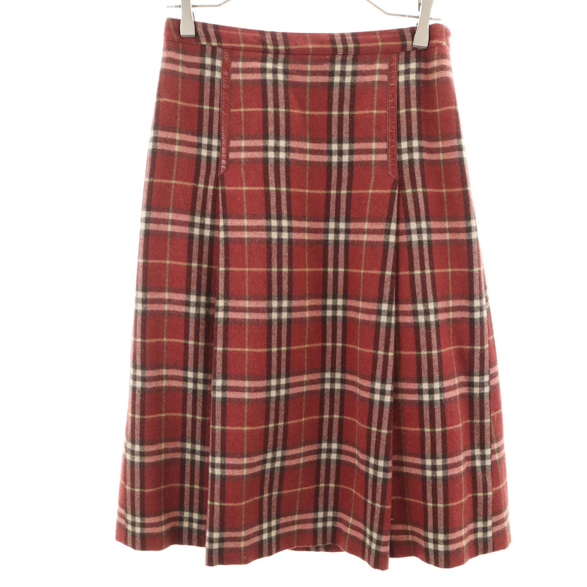 BURBERRY LONDON BLUE LABEL バーバリー ロンドン ブルーレーベル アルパカブレンド チェック柄 膝丈スカート 38 レッド系 三陽商会 レディース