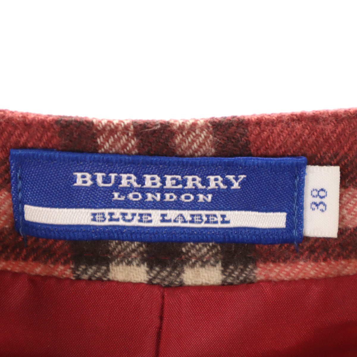 BURBERRY LONDON BLUE LABEL バーバリー ロンドン ブルーレーベル アルパカブレンド チェック柄 膝丈スカート 38 レッド系 三陽商会 レディース