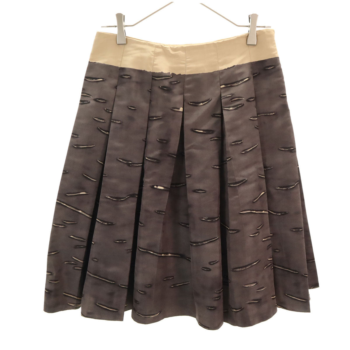 PRADA プラダ イタリア製 シルク 総柄 ミディ丈 プリーツスカート 38