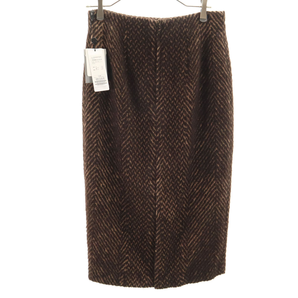 未使用 wb ダブルビー 日本製 アルパカブレンド 総柄 ミモレ丈 タイトスカート 40 ブラウン レディース