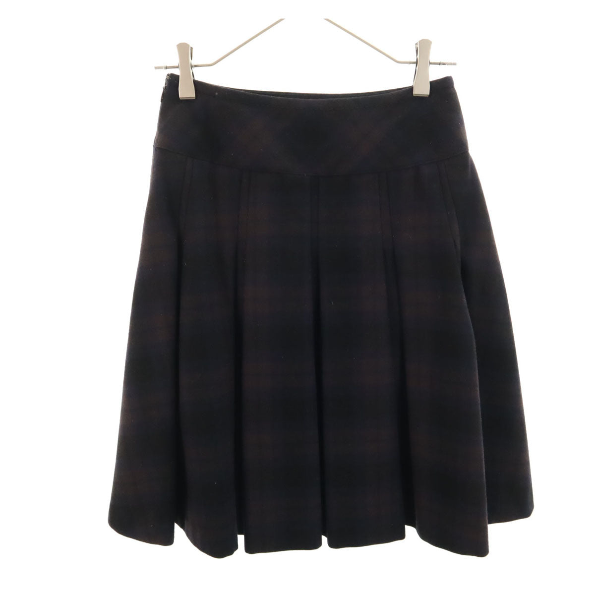 BURBERRY BLACK LABEL バーバリーブラックレーベル 日本製 ウールブレンド チェック柄 ミディ丈 プリーツスカート 36 ブラック系 三陽商会 レディース