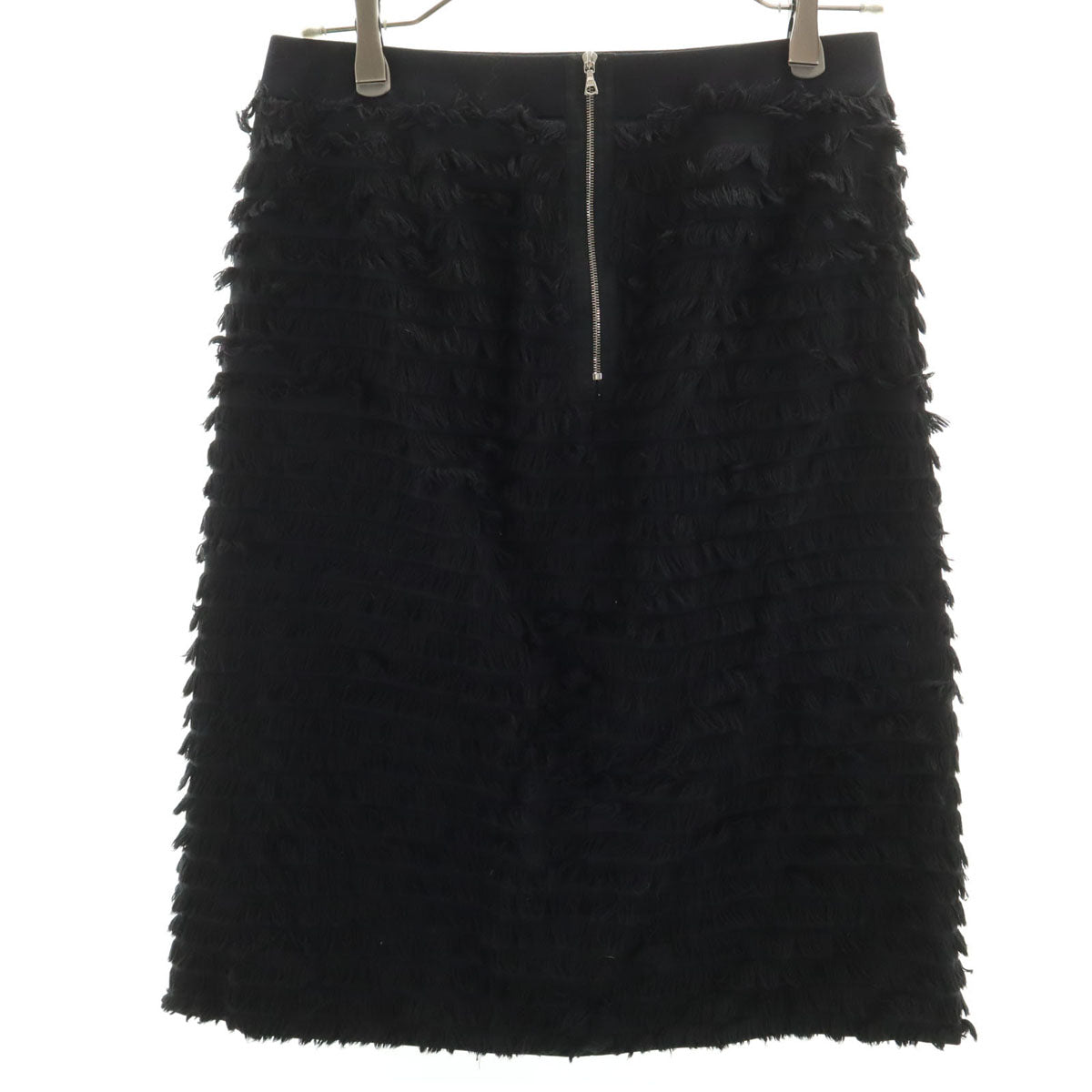 Drawer ドゥロワー 日本製 ミディ丈 フリンジ 台形 スカート 36 ブラック レディース