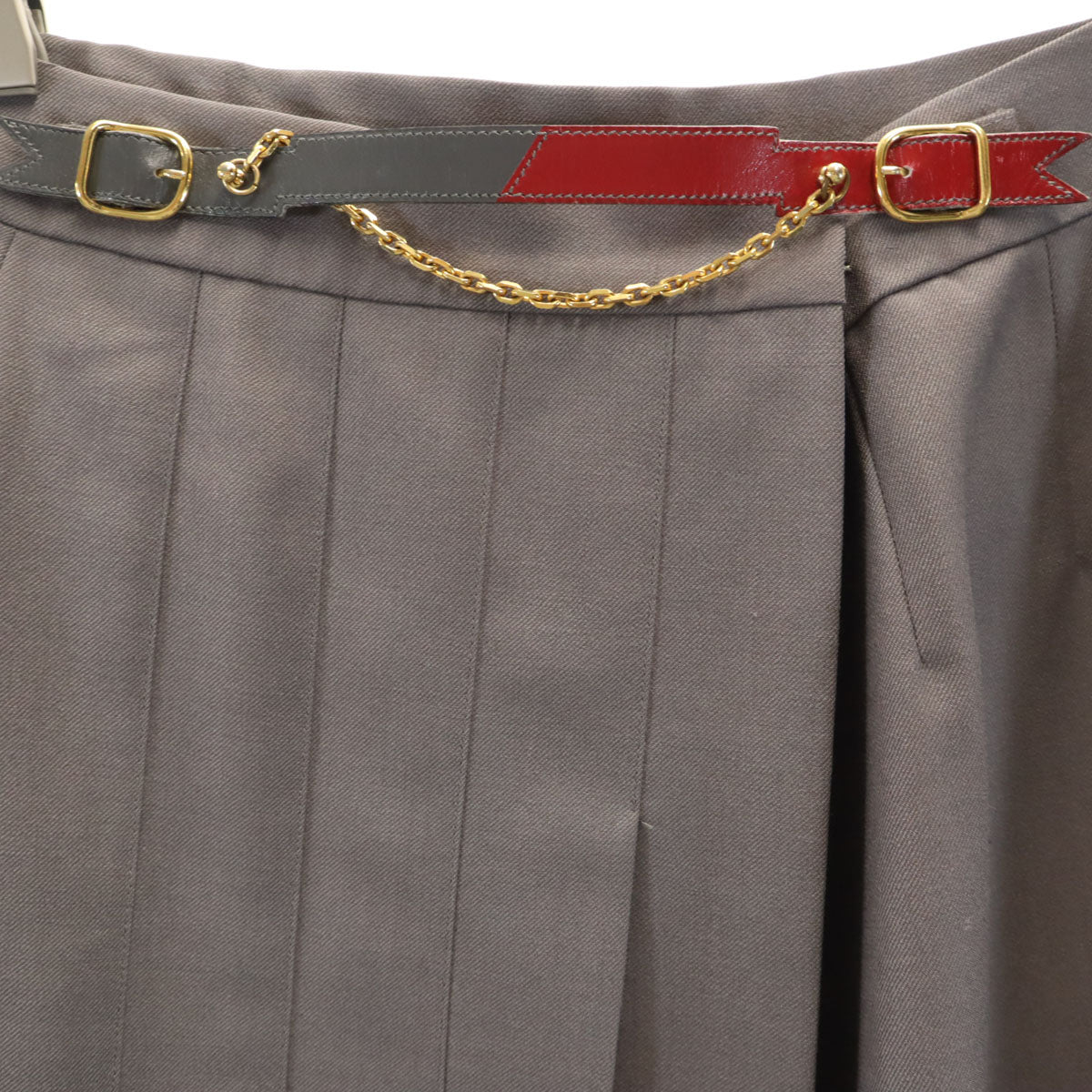 HERMES エルメス フランス製 ミモレ丈 ラップスカート 42 グレー レディース