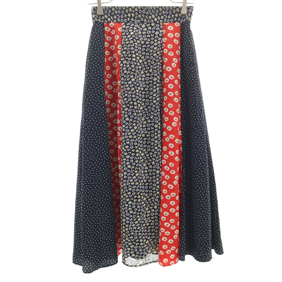 BLUE LABEL CRESTBRIDGE ブルーレーベルクレストブリッジ 花 ドット柄 ロング丈 フレアスカート 36 濃紺 レディース