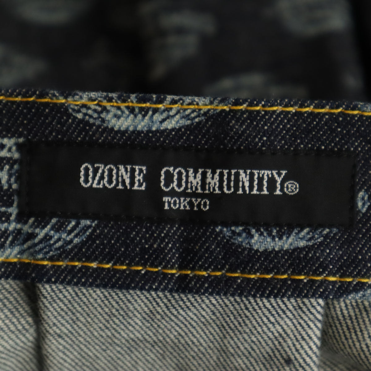 ozone community オゾンコミュニティ 日本製 総ロゴ ミディ丈 フレア デニムスカート インディゴ レディース