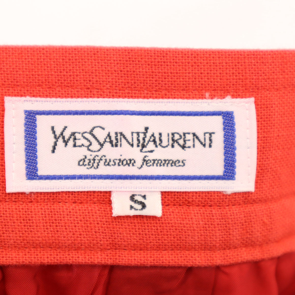 YVES SAINT LAURENT イヴサンローラン 90s リネンブレンド オールド ミディ丈 タイトスカート S レッド レディース