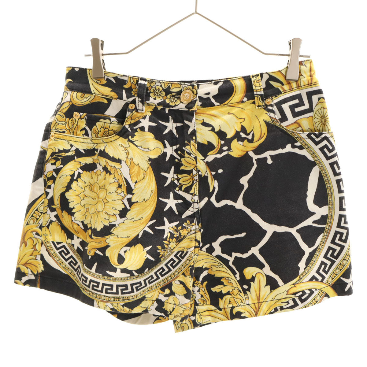 VERSACE ヴェルサーチ イタリア製 総柄 ショートパンツ W28 ブラック 