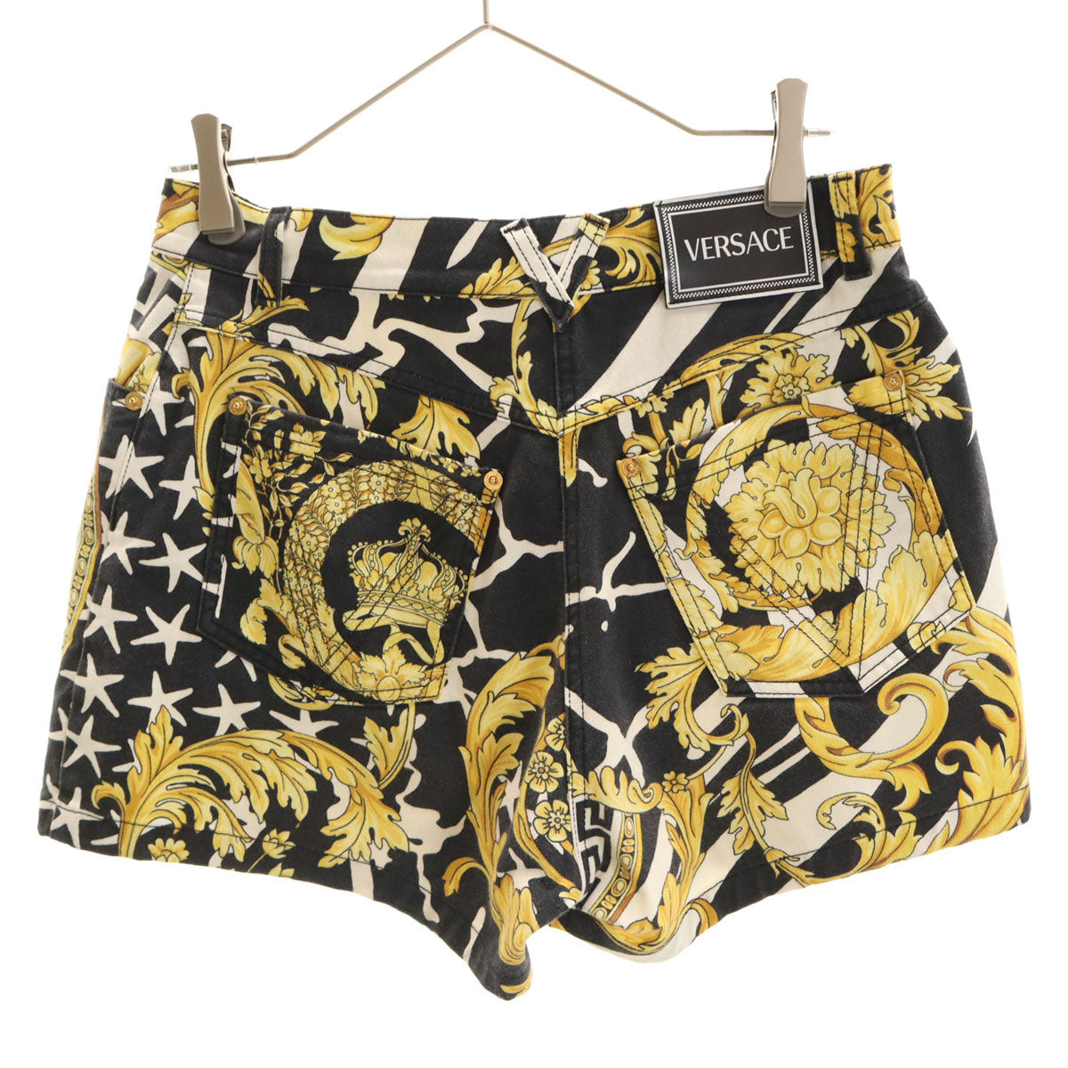VERSACE ヴェルサーチ イタリア製 総柄 ショートパンツ W28 ブラック レディース