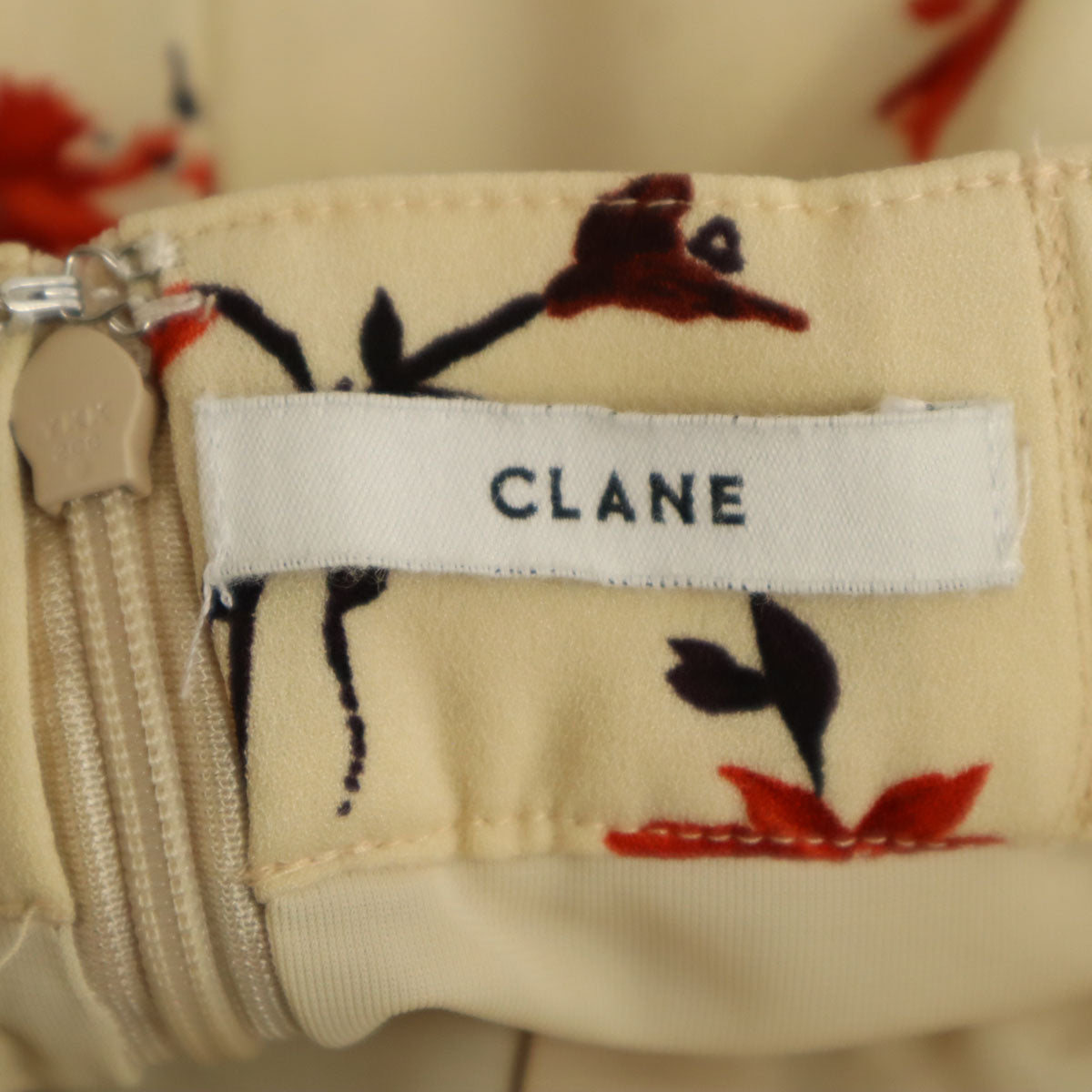 CLANE クラネ 日本製 リネン 花柄 ミモレ丈 ギャザースカート 0 ベージュ レディース