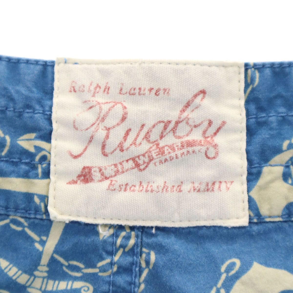 RALPH LAUREN RUGBY ラルフローレン ラグビー 未使用 総柄 ショートパンツ W36 ブルー系 イカリ タグ付き メンズ
