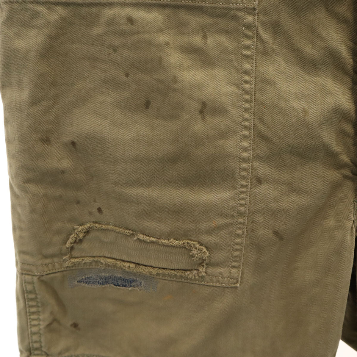 ダブルアールエル RRL ヘリンボーン リペア加工 ショートパンツ W30 オリーブ系 RALPH LAUREN ラルフローレン メンズ