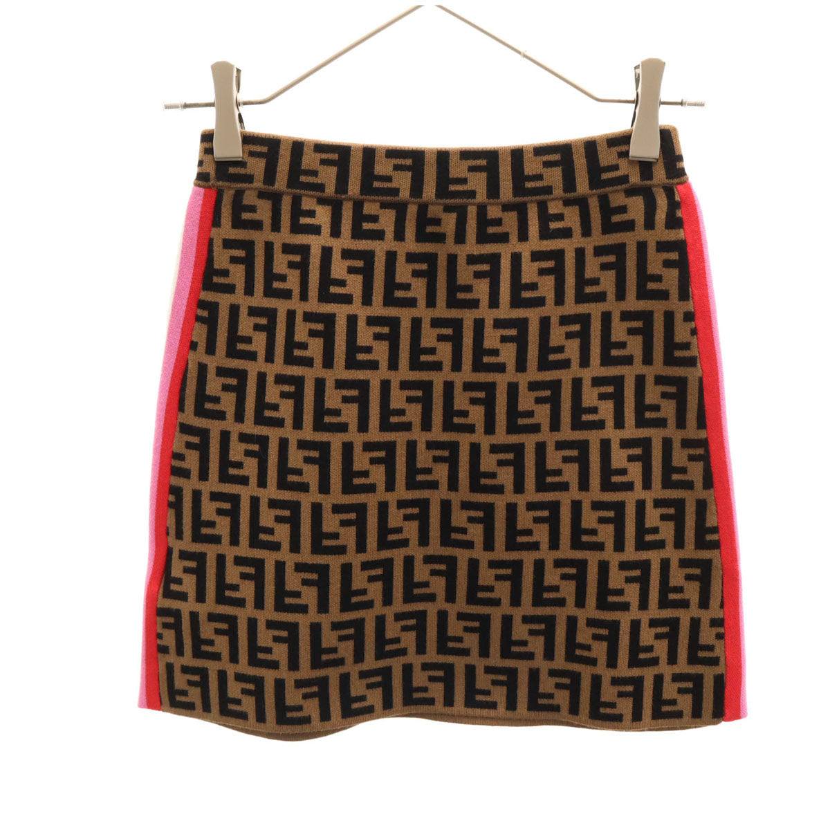 FENDI フェンディ 19AW イタリア製 ズッカ柄 ニット ミニスカート 36 ブラウン レディース