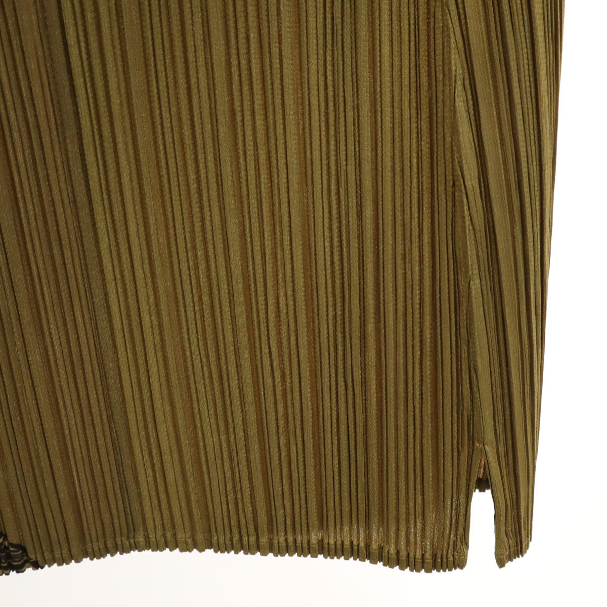 美品 PLEATS PLEASE プリーツプリーズ 日本製 フィッシュ柄 ロング丈 プリーツスカート 3 オリーブブラウン イッセイミヤケ レディース