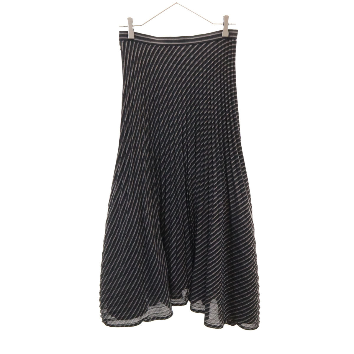 ISSEY MIYAKE WHITE LABEL イッセイミヤケホワイトレーベル 日本製 斜ストライプ柄 ロング丈 プリーツスカート 2 ブラック レディース