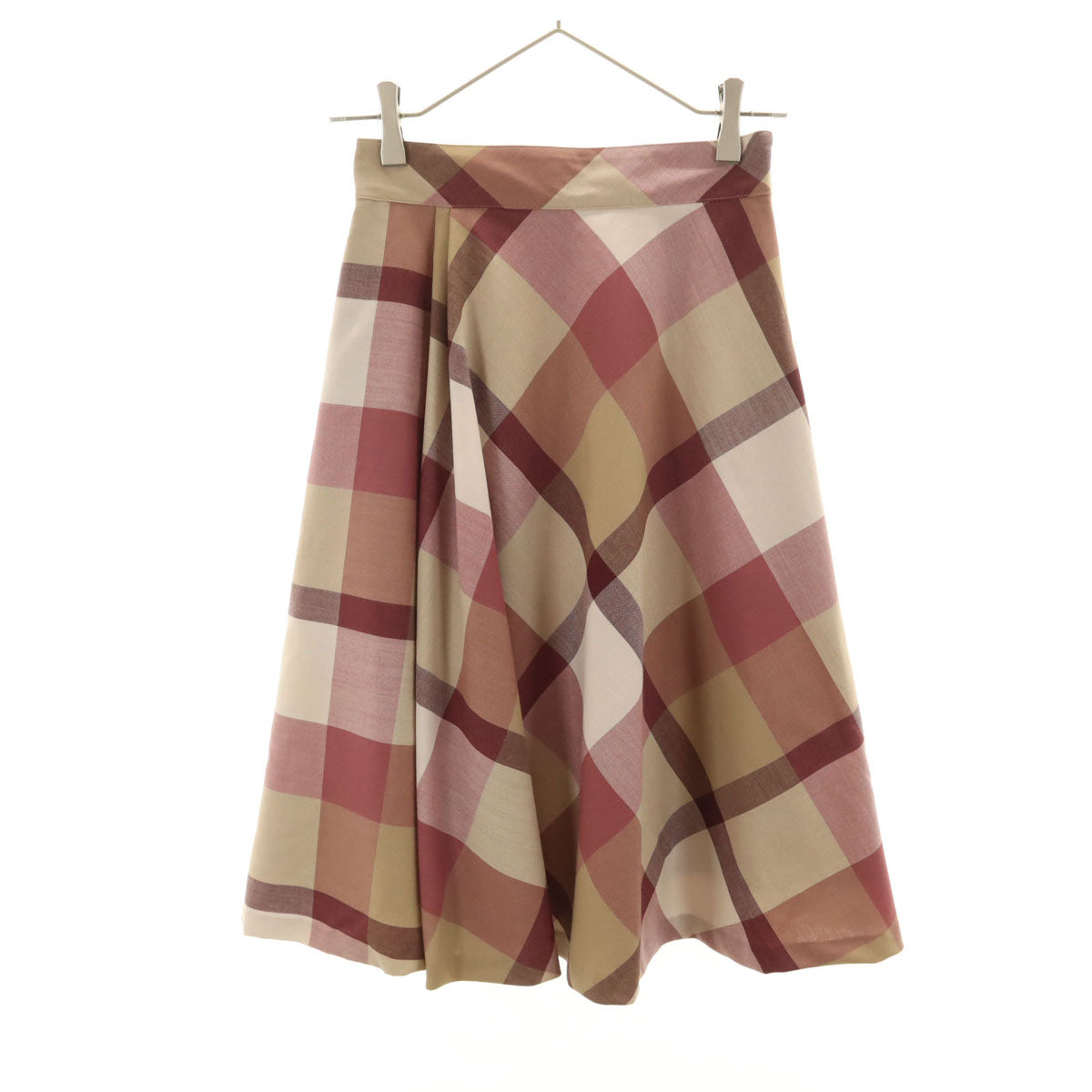 BLUE LABEL CRESTBRIDGE ブルーレーベルクレストブリッジ チェック柄 ミモレ丈 フレアスカート 34 レッド系 レディース