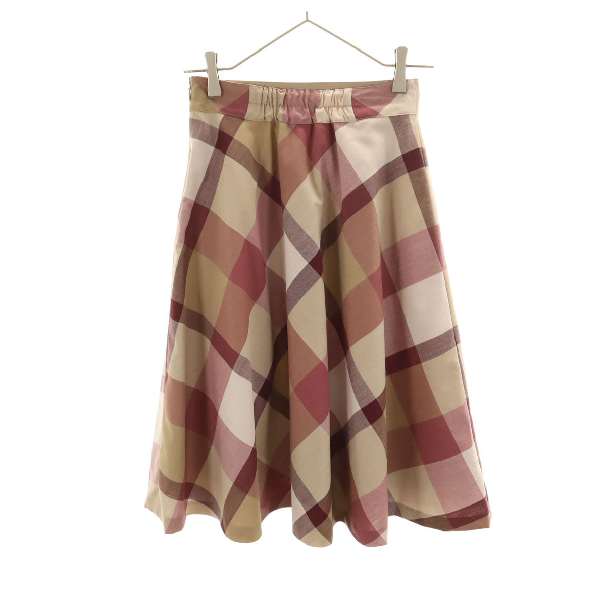 BLUE LABEL CRESTBRIDGE ブルーレーベルクレストブリッジ チェック柄 ミモレ丈 フレアスカート 34 レッド系 レディース