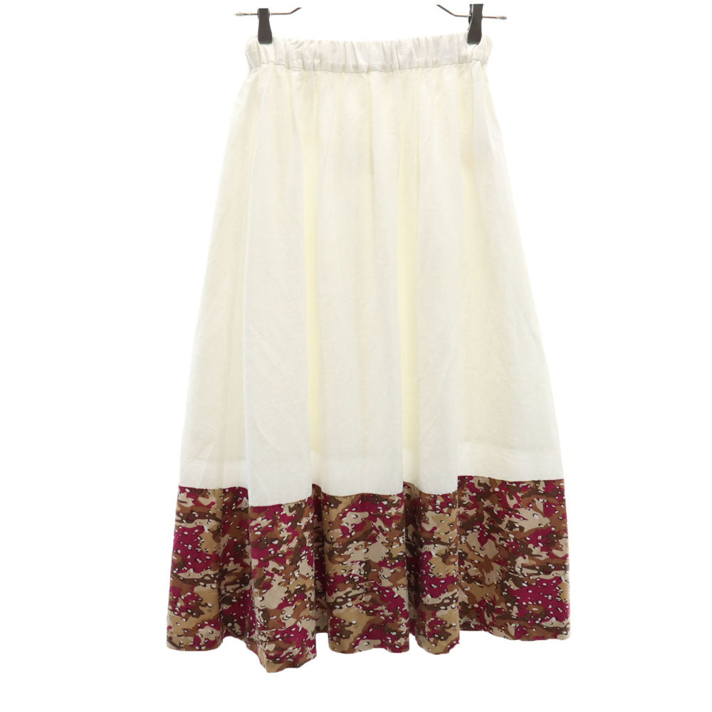 WHITE MOUNTAINEERING ホワイトマウンテニアリング 日本製 カモフラージュ柄 切替 ロング丈 ギャザースカート XS ホワイト系 ウエストゴム レディース