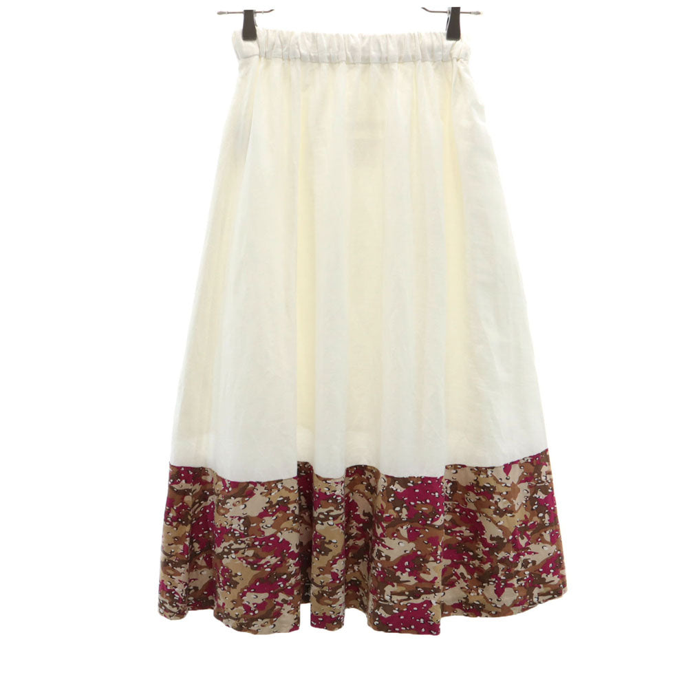 WHITE MOUNTAINEERING ホワイトマウンテニアリング 日本製 カモフラージュ柄 切替 ロング丈 ギャザースカート XS ホワイト系 ウエストゴム レディース