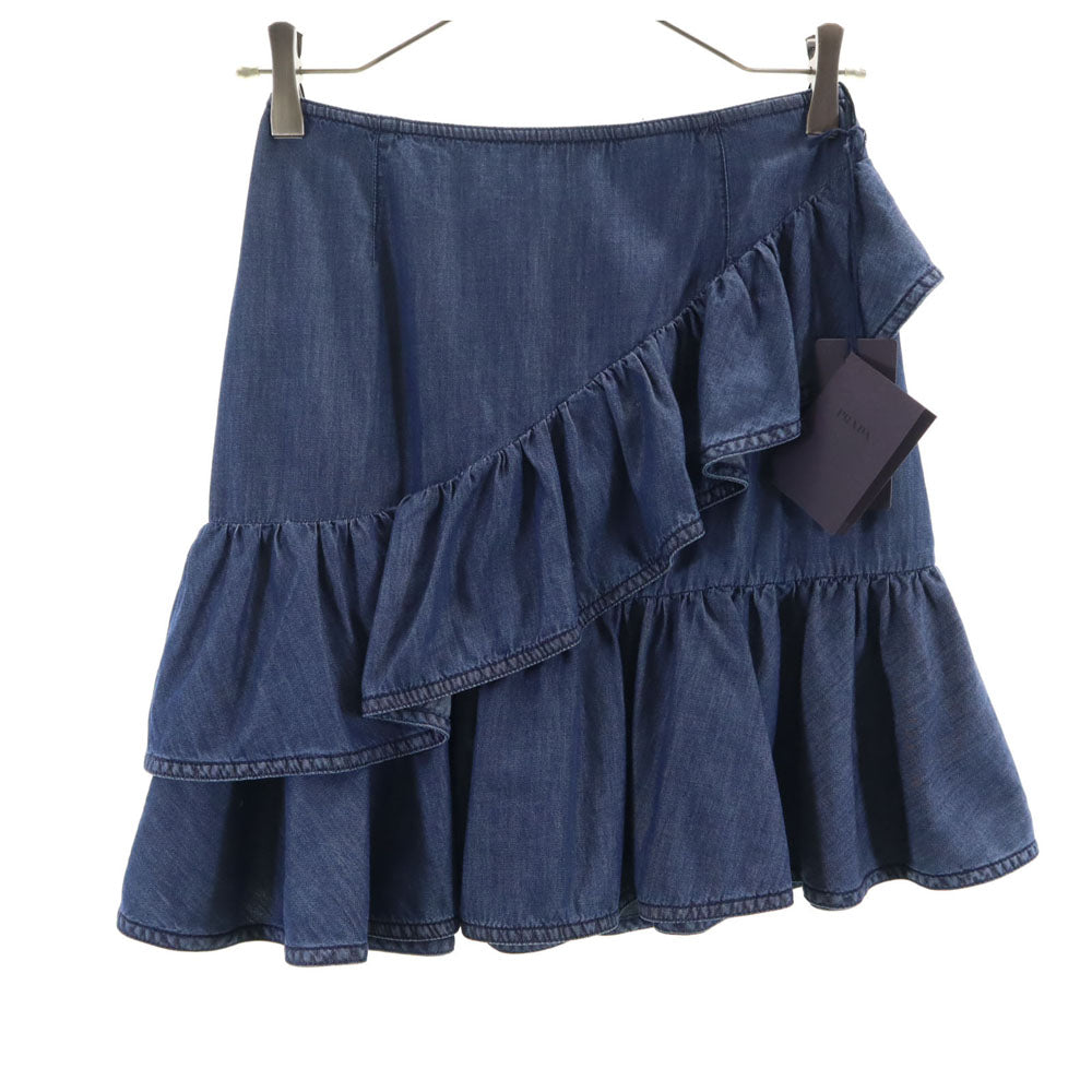 未使用 プラダ イタリア製 ミニ丈 フリル スカート 38 ネイビー PRADA タグ付き レディース