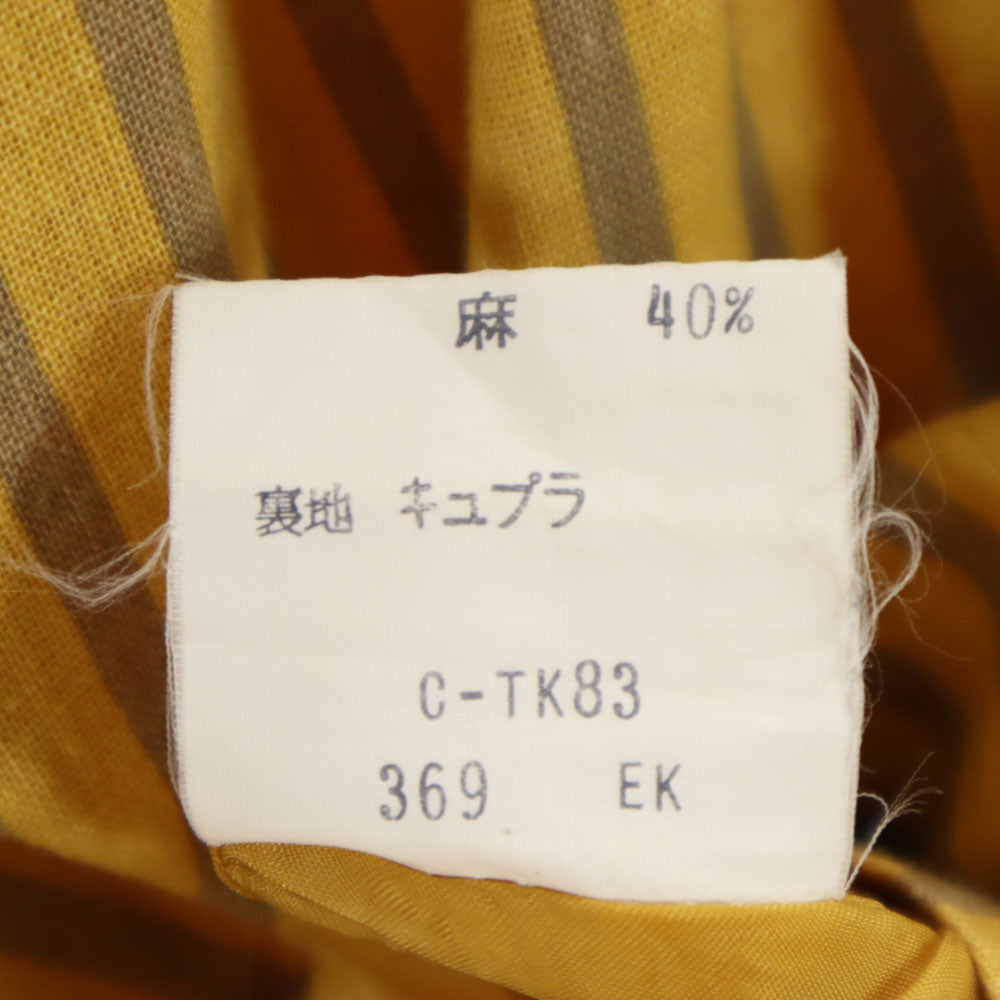 YVES SAINT LAURENT イヴサンローラン 80s 90s リネンブレンド オールド ストライプ柄 ミディ丈 フレアスカート S イエロー系 レディース