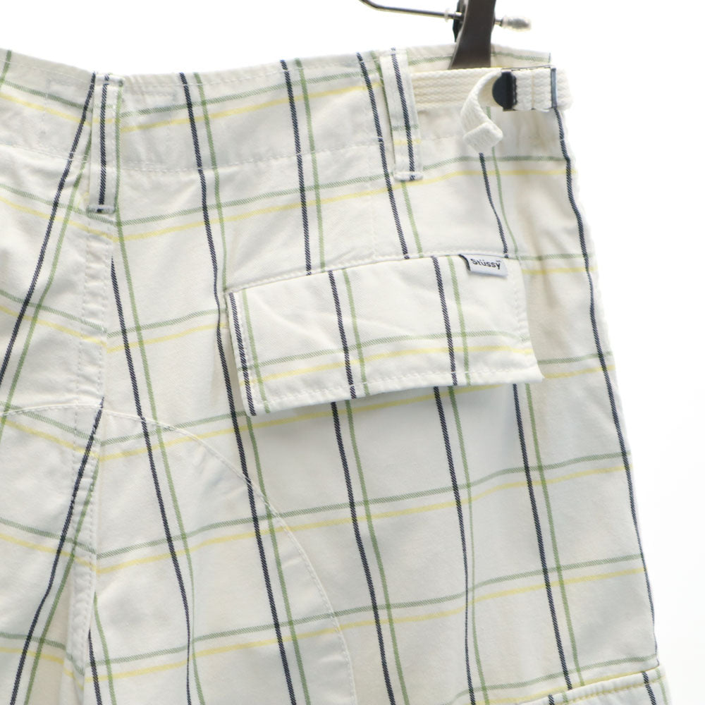 STUSSY ステューシー チェック柄 カーゴショートパンツ W30 ホワイト ハーフ メンズ