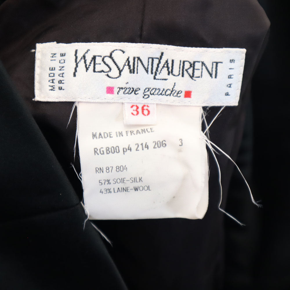 YVES SAINT LAURENT イヴサンローラン 80s 90s フランス製 シルクブレンド オールド ミディ丈 スカート 36 ブラック レディース