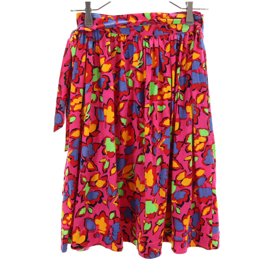 YVES SAINT LAURENT イヴサンローラン 90s オールド 花柄 ミモレ丈 ラップスカート 9号 ピンク レディース