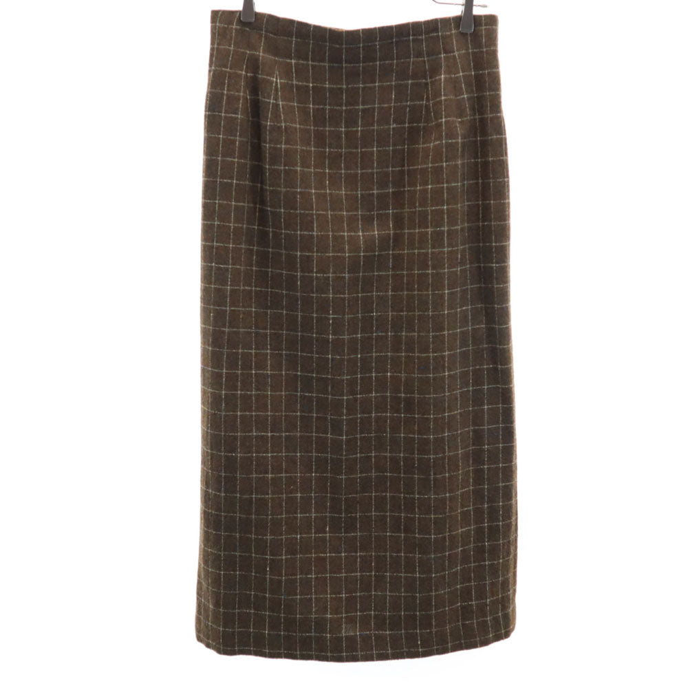 23区 ウールブレンド チェック柄 ロング丈 タイトスカート 46 ブラウン系 23ku レディース