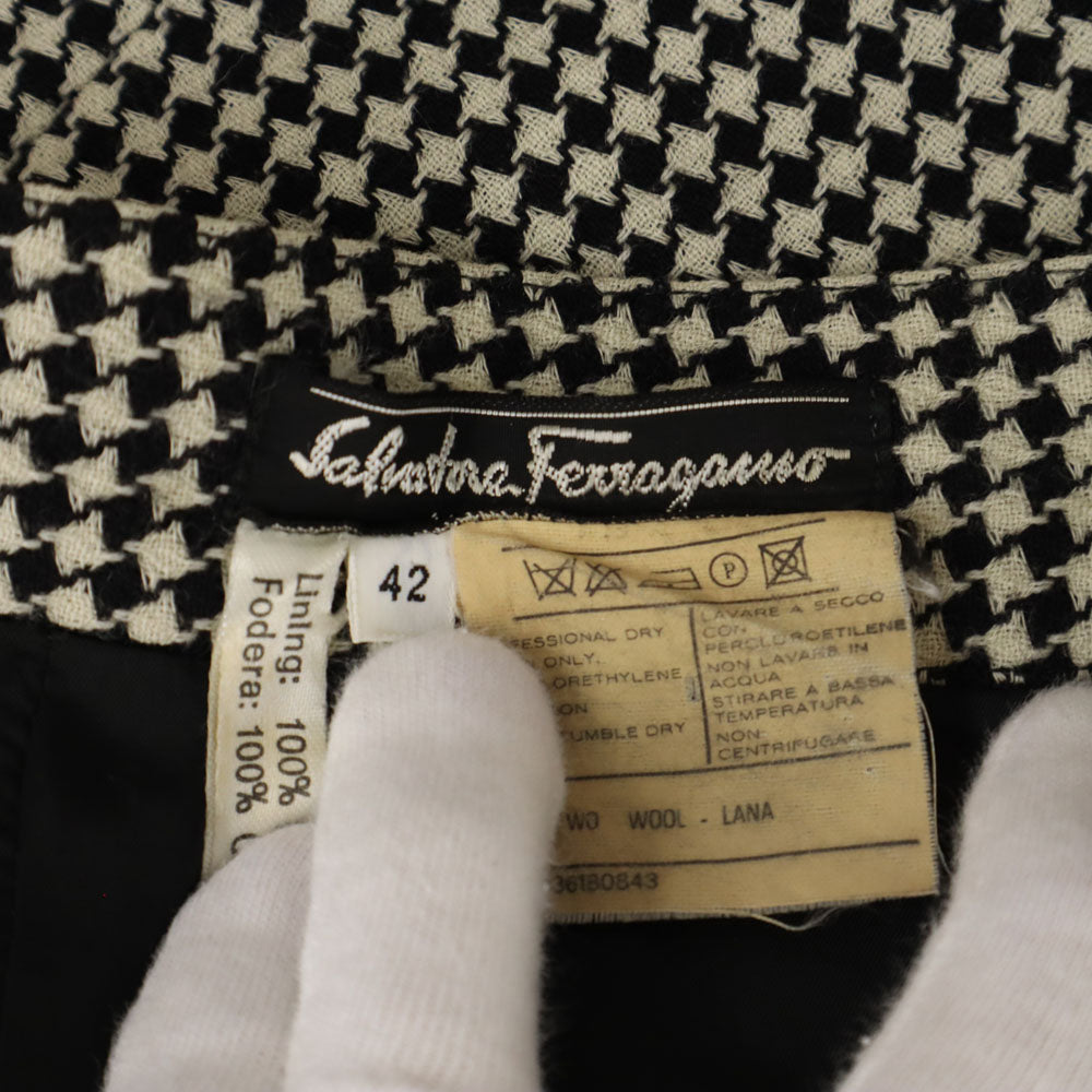 Salvatore Ferragamo サルヴァトーレフェラガモ イタリア製 ハウンドトゥース柄 ミモレ丈 タイトスカート 42 ブラック 他 千鳥格子 レディース