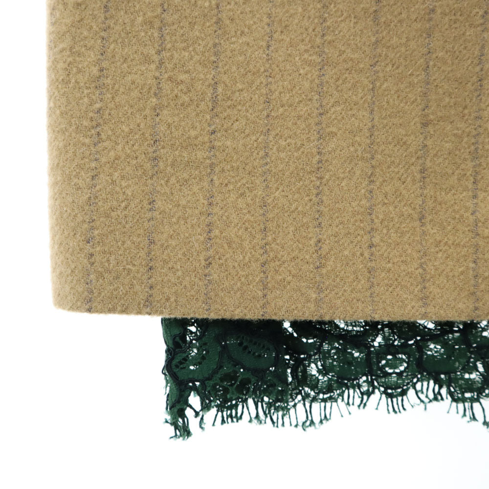 sacai luck サカイラック 日本製 ウールブレンド ストライプ柄 ミディ丈 台形 スカート 1 ベージュ レディース