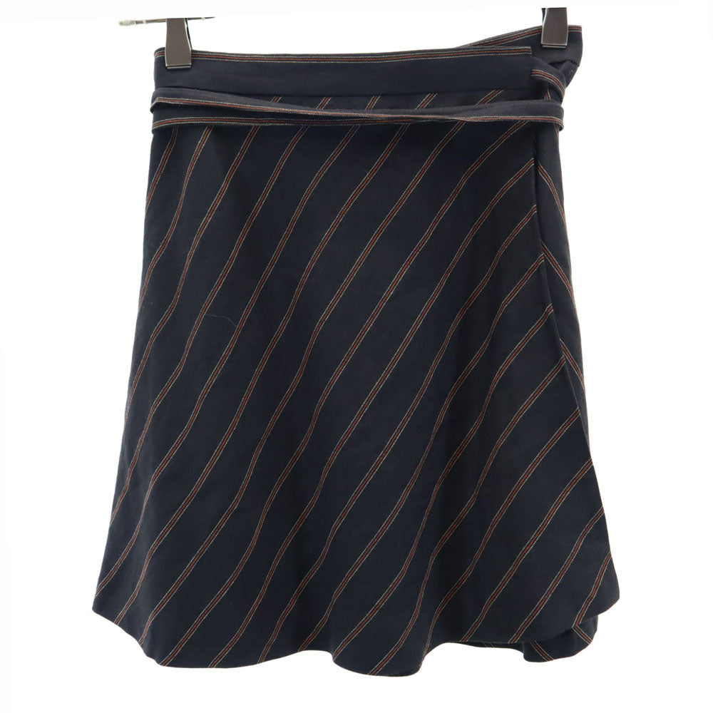 ドルチェアンドガッバーナ イタリア製 リネンブレンド 斜ストライプ柄 ミニ丈 ラップスカート 40 チャコールブラック系 DOLCE&GABBANA レディース