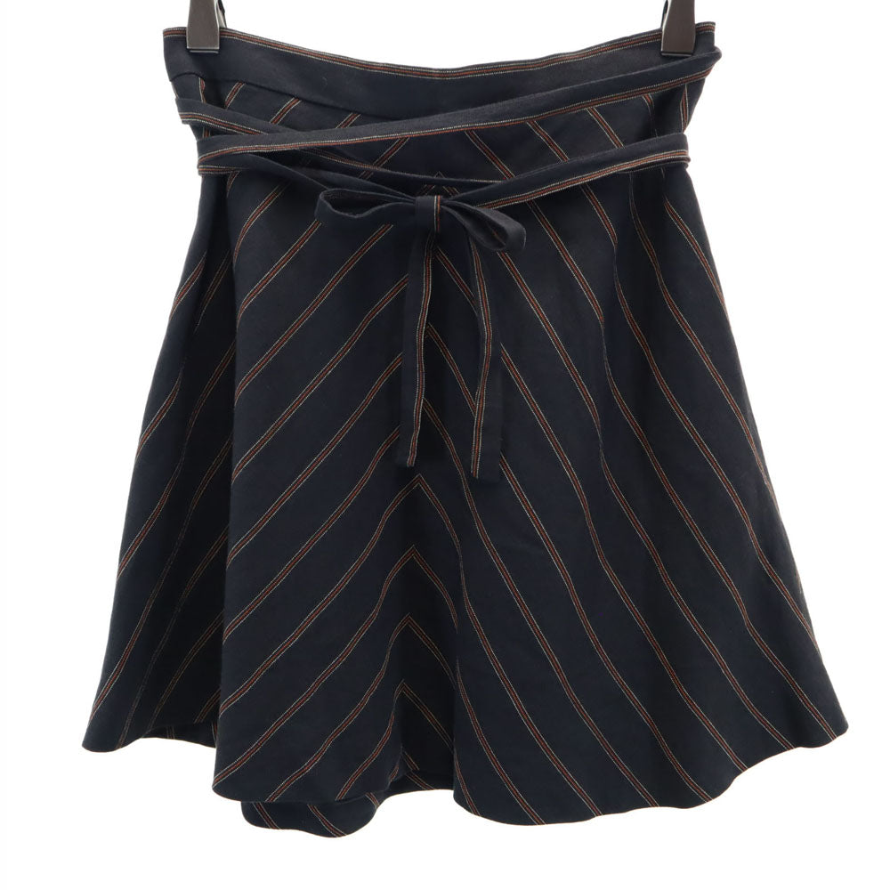 ドルチェアンドガッバーナ イタリア製 リネンブレンド 斜ストライプ柄 ミニ丈 ラップスカート 40 チャコールブラック系 DOLCE&GABBANA レディース
