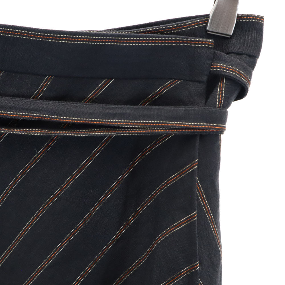 ドルチェアンドガッバーナ イタリア製 リネンブレンド 斜ストライプ柄 ミニ丈 ラップスカート 40 チャコールブラック系 DOLCE&GABBANA レディース