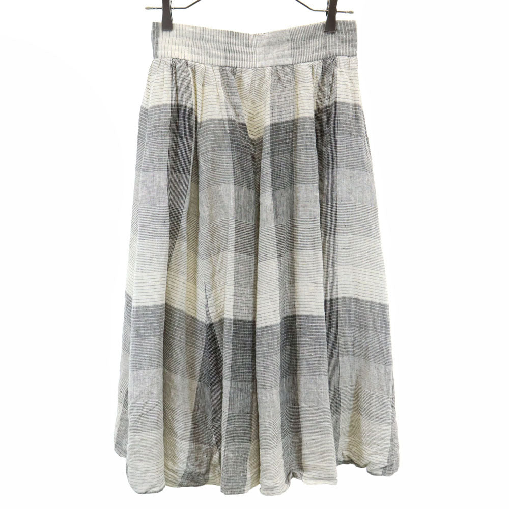 YVES SAINT LAURENT イヴサンローラン 80s 90s リネン ヴィンテージ チェック柄 ロング丈 フレアスカート L ホワイト 他 レディース