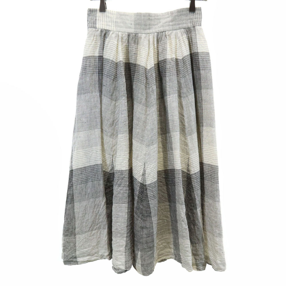 YVES SAINT LAURENT イヴサンローラン 80s 90s リネン ヴィンテージ チェック柄 ロング丈 フレアスカート L ホワイト 他 レディース