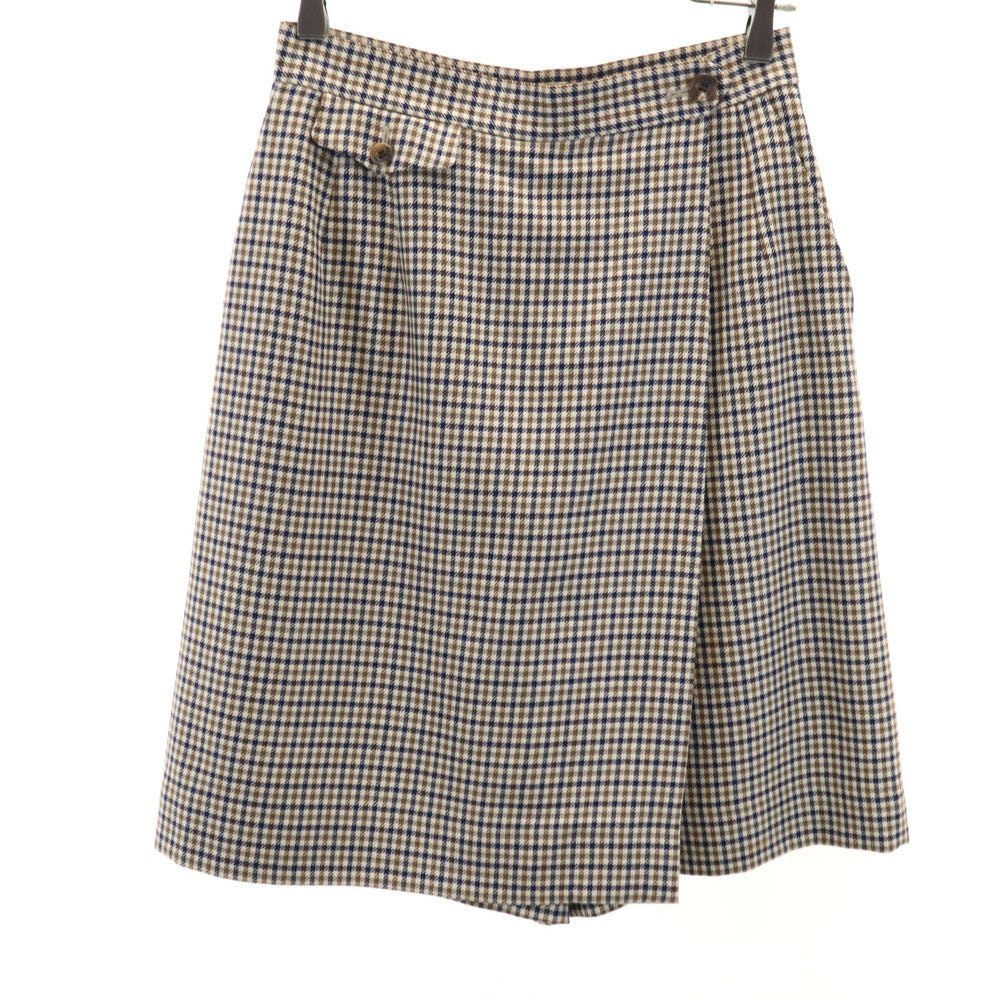 Aquascutum アクアスキュータム 日本製 ウールブレンド チェック柄 ラップ ショートパンツ ブラウン系 レディース