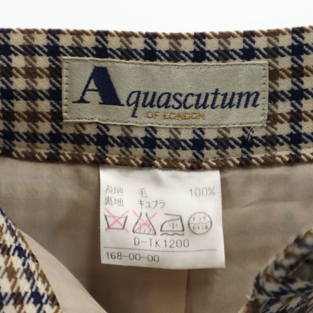Aquascutum アクアスキュータム 日本製 ウールブレンド チェック柄 ラップ ショートパンツ ブラウン系 レディース
