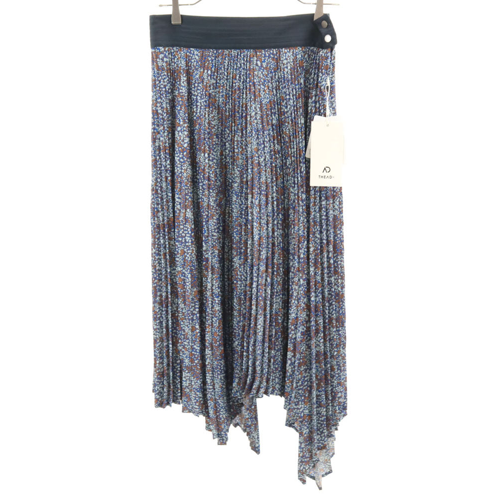 未使用 ジアディ 日本製 総柄 ロング丈 アシンメトリー プリーツスカート 38 ネイビー系 タグ付き レディース