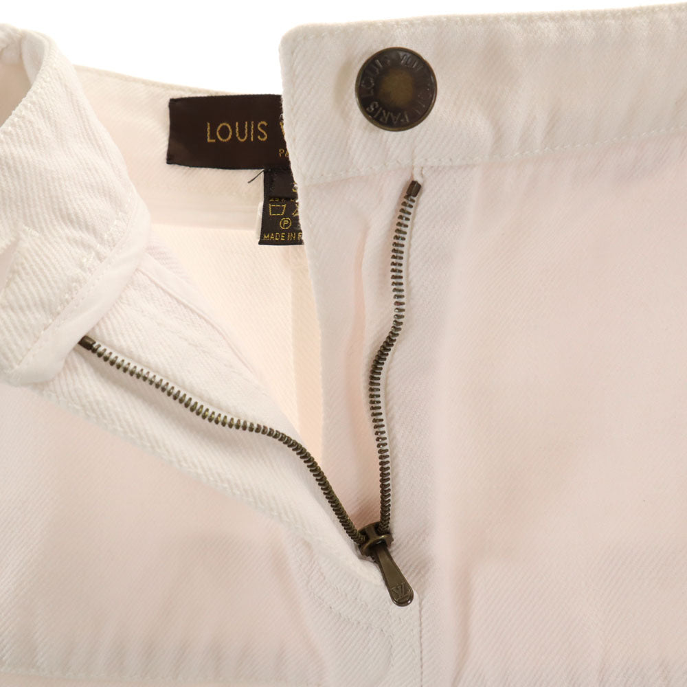 LOUIS VUITTON ルイヴィトン フランス製 リネンブレンド ミディ丈 デニムスカート 34 ホワイト系 レディース