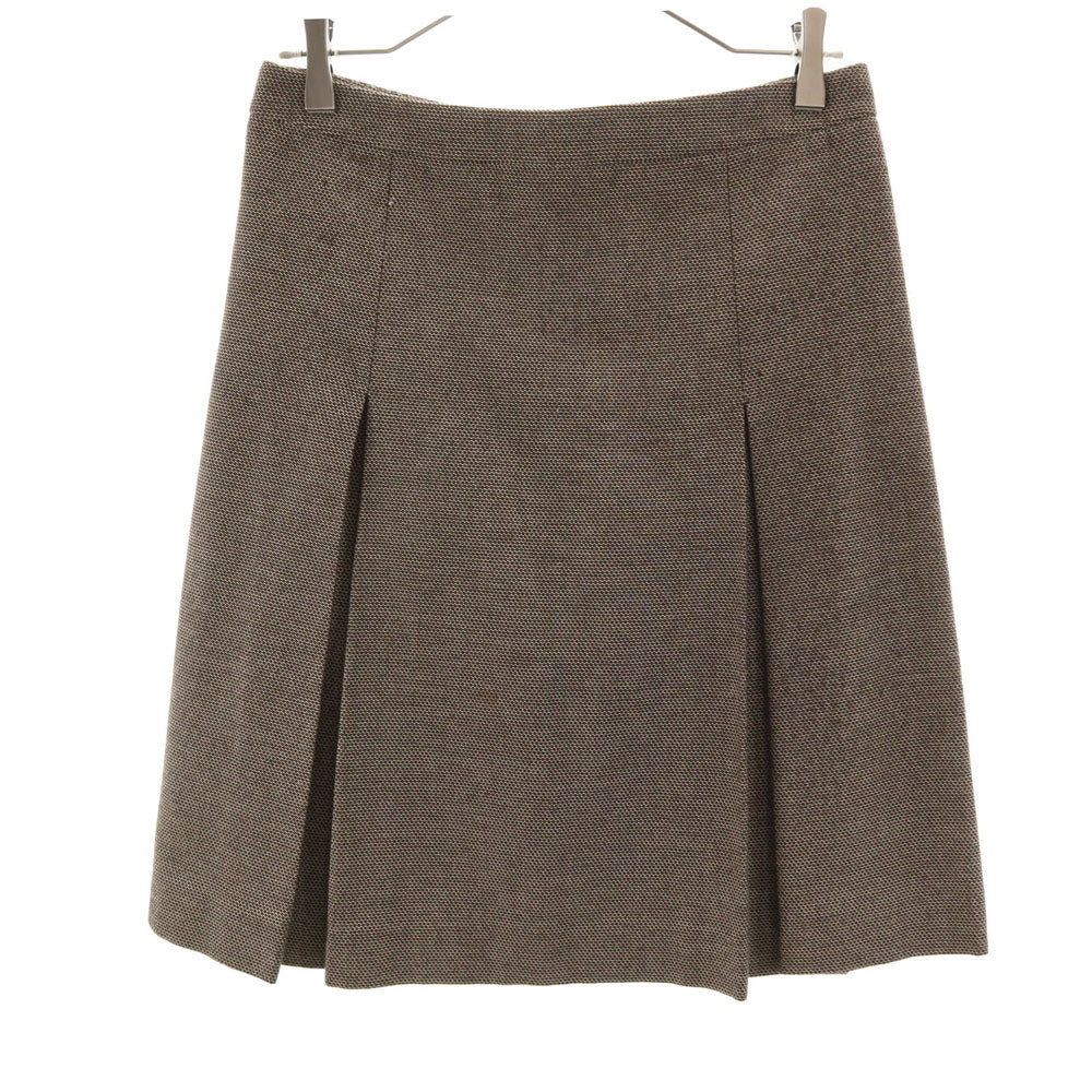 ミューミュー イタリア製 ミディ丈 ボックス プリーツスカート 38 ブラウン系 バックジップ レディース