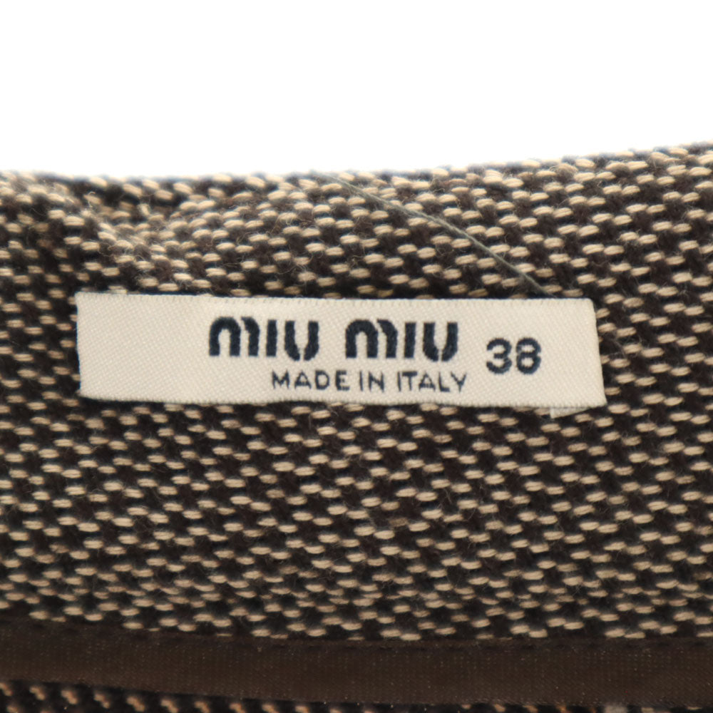 ミューミュー イタリア製 ミディ丈 ボックス プリーツスカート 38 ブラウン系 バックジップ レディース