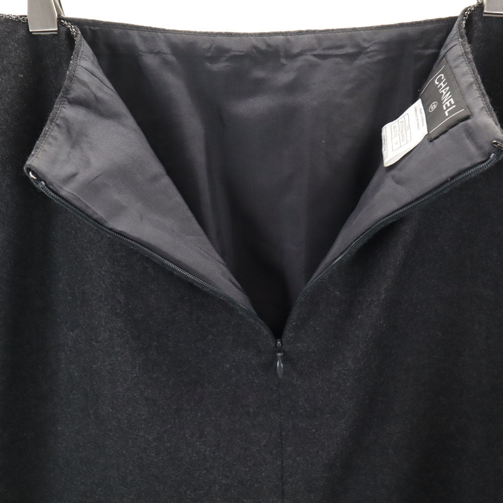 CHANEL シャネル フランス製 ウールブレンド ミディスカート 38 チャコールグレー レディース