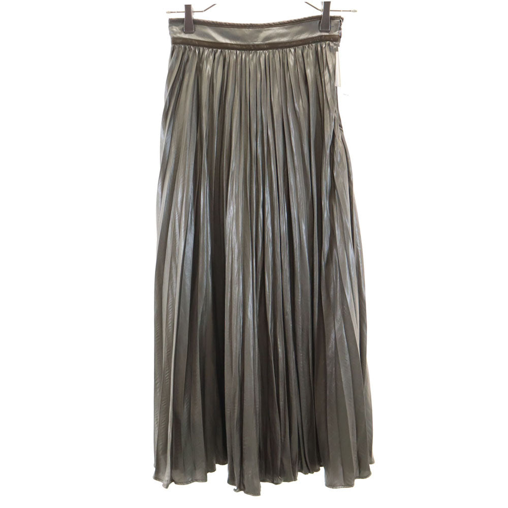 未使用 FRAY I.D フレイアイディー タグ付き マキシ丈 レザーライクサテン プリーツスカート 0 モカ レディース